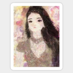 Girl's Portrait with Long Hair Impressionist Painting Sticker